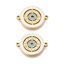 Золотой 304 эмалированные подвески из нержавеющей стали, римские цифры плоские круглые звенья, ионное покрытие (ip), долговечный, белый и голубой, золотые, 20.5x16x2 мм, отверстие : 1.4 мм