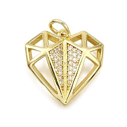 Настоящее золото 18K Латунные микро проложить кубического циркония подвески, сердце, долговечный, без свинца и без кадмия, стойки покрытие, с целью перехода в кольце, реальный 18 k позолоченный, 17x17x4 мм, отверстие : 3.5 мм