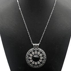 Плоский Круглый Сплав горный хрусталь кулон ожерелья, платина, плоско-круглые