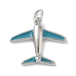 Стально-синий Латунь эмаль подвески, прелести самолета, стойки покрытие, без кадмия и без свинца, долговечный, платина, стальной синий, 17.5x20x3.5 мм, отверстие : 3.5 мм