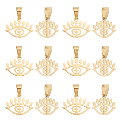 Golden 304 Stainless Steel Charms, Laser Cut, Eye, Golden, 14.5x18.5x1mm, Hole: 5x3mm, 12pcs/box