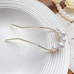 Golden Alloy Hair Forks, with Plastic Imitation Pearls, U-shape, for Women Girl, Golden, 115mm