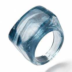 Steel Blue Resin Finger Rings, Imitation Gemstone Style, Rectangle, Steel Blue, US Size 6, Inner Diameter: 17mm