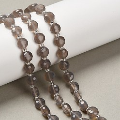 Серый агат Серые натуральные бусины из агата , плоско-круглые, граненые, с бисером, 7~7.5x7.5~8x4.5~5 мм, отверстие : 1 мм, около 19~21 шт / нитка, 7.52~7.60'' (19.1~19.3 см)