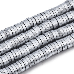 Серебро Полимерной глины ручной работы бисер нитей, с блеском порошок, Heishi бусы, Диск / плоские круглые, серебряные, 6x0.5~1 мм, отверстие : 2 мм, около 273~278 шт / нитка, 15.55 дюйм ~ 15.75 дюйм (39.5~40 см)