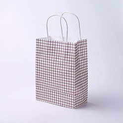 Braun Kraftpapiersäcke, mit Griffen, Geschenk-Taschen, Einkaufstüten, Rechteck, Tartanmuster, rosigbraun, 27x21x10 cm