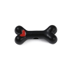 Черный Стойка гальваническое покрытие распылением сплав эмалированные шарики, без кадмия, без никеля и без свинца, собачья кость с сердцем, чёрные, 15x7x5 мм, отверстие : 1.6 мм