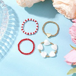 Красный Прозрачные стеклянные бусины с латунными бусинами и натуральными бусинами из ракушек трохид/трохус и стеклянными бусинами в кольцах, сердце, красные, внутренний диаметр: 19 мм