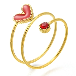 Красный Ионное покрытие (ip) 304 кольца из нержавеющей стали с микропаве из кубического циркония для женщин, с эмалевым сердечком, реальный 14 k позолоченный, красные, внутренний диаметр: 17.6 мм