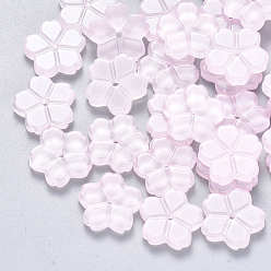 Pink Transparent Single Face Spray Painted Glass Beads, Flower, Pink, 11.5x12x2.5mm, Hole: 1mm