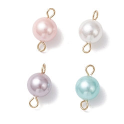 (52) Непрозрачная лаванда Круглые звенья из полированного жемчуга, с 304 двойными петлями из нержавеющей стали, реальный 18 k позолоченный, разноцветные, 15~15.5x8.5 мм, отверстие : 2 мм