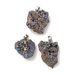 Разноцветный Подвески из натурального агата с гальваническим покрытием из необработанного камня, подвески-самородки с фурнитурой из нержавеющей стали в тон цвета нержавеющей стали, с покрытием цвета радуги, красочный, 21~30x16.5~27x8~14 мм, отверстие : 4.5x3 мм