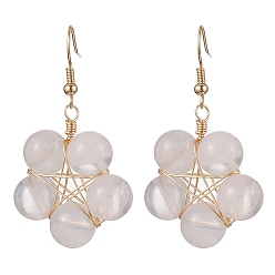 Золотой Розовый кварц серьги болтаться, с 304 нержавеющей стали серьги крючки, звезда, золотые, 50x28 мм