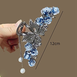 Черный Цвет Металла Заколки для волос с когтями из смолы, аксессуары для волос из сплава для женщин и девочек, цветок, металлический черный , 140 мм