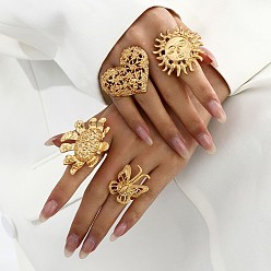 Золотой Наборы регулируемых колец из сплава для женщин, сердце/солнце/бабочка/цветок, золотые, внутренний диаметр: 18 мм