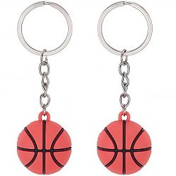 Basketball 2шт. пластиковые брелоки, с железной фурнитурой, платина, спортивная тема, баскетбол, 7.5 см, Кулон : 28 мм