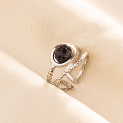 Синтетическая Бирюза Регулируемые 304 манжеты из нержавеющей стали с открытыми кольцами для женщин, с синтетическими бирюзовый, цвет нержавеющей стали, 15 мм, внутренний диаметр: 17 мм