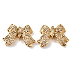 Настоящее золото 18K Латунь микро проложить ссылки люстры компонентов кубического циркония, бантом, 3 Разъемы петли, реальный 18 k позолоченный, 20.5x30.5x6.5 мм, отверстие : 1.4 мм
