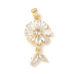 Прозрачный Латунные микро проложить кубического циркония подвески, цветок, золотые, прозрачные, 25x14x4 мм, отверстие : 3.5x2.5 мм