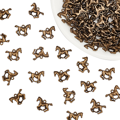 Antique Bronze Tibetan Style Alloy Pendants, Lead Free & Cadmium Free & Nickel Free, Horse, Antique Bronze, 19x14x3mm, Hole: 2mm, 100pcs/box