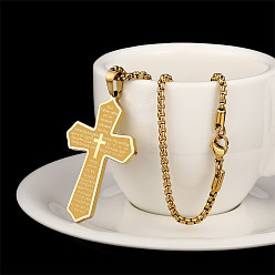 Golden 304 Stainless Steel Bible Religion Cross Pendant Necklaces for Men, Golden, 23.62 inch(60cm)