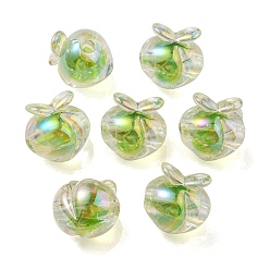 Lawn Green UV Plating Rainbow Iridescent Acrylic Beads, Two Tone Bead in Bead, Peach, Lawn Green, 18x17.5x16mm, Hole: 3.5mm