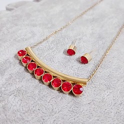 Гиацинт 304 комплекты из серег-гвоздиков и ожерелий с подвесками из нержавеющей стали со стразами, труба и плоский круг, гиацинт, 17.72 дюйм (45 см)