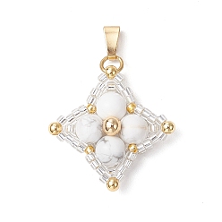 Говлит Подвески в форме звезды из натурального хаулита и стеклянных бусин, с 304 защелкой из нержавеющей стали на поручнях, золотые, 25~26x25~26x7.5 мм, отверстие : 6.5x3 мм