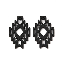 Черный Подвески из окрашенного дерева тополя, ромб, чёрные, 49.5x27.5x2.5 мм, отверстие : 1.5 мм