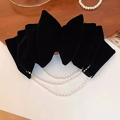 Black Velvet Hair Barrettes, Bowknot, Black, 110x260mm