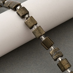 Пирит Природного пирита бисер нитей, квадратный, с бисером, 8x8x5 мм, отверстие : 1 мм, около 16~17 шт / нитка, 7.87''~8.07'' (20~20.5 см)