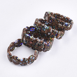 Goldstone Handmade Synthetic Goldstone & Millefiori Lampwork Stretch Bracelets, Rectangle & Oval, 2 inch~2-1/8 inch(5~5.5cm)