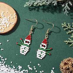 Зеленый Серьги-подвески из круглого бисера Toho, снеговик, с 304 нержавеющей стали серьги крючки, золотые, зелёные, 49x17~18 мм