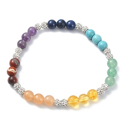 Gemischte Stein Chakra-Edelstein-Perlenarmbänder, mit Fimo-Perlen Strass, 0.26 Zoll (0.65 cm), Innendurchmesser: 2.09 Zoll (5.3 cm)