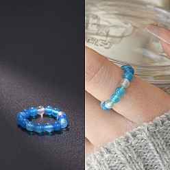 Blue Agate Эластичные кольца из натурального голубого агата, круглые, бусины : 4 мм, внутренний диаметр: регулируемый
