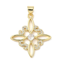 Настоящее золото 18K Латунные микро проложить кубического циркония подвески, ромб, долговечный, без кадмия и без свинца, стойки покрытие, реальный 18 k позолоченный, 27.5x25x3 мм, отверстие : 4.2x3.5 мм