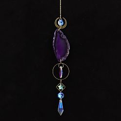 Индиго Подвесные украшения из кусочков натурального агата, Металлические лунные, кольцевые и стеклянные конусные ловцы солнца с кисточками для украшения дома и улицы, индиговые, 450 мм