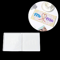White DIY Couple Cup Mat Silicone Molds, Valentine's Day Coaster Molds, Square with Heart Pattern, White, 122x239x10mm, Inner Diameter: 117x119mm