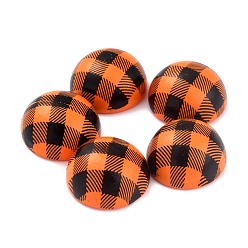Orange Tartan Design Natural Wooden Cabochons, Half Round, Orange, 15x8mm
