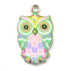 Светло-зеленый Печатные подвески сплава, платина, очарование совы, светло-зеленый, 23x13.5x2 мм, отверстие : 1.7 мм
