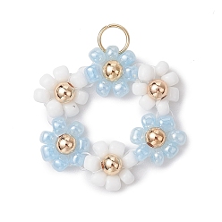 Бледно-бирюзовый Подвески из цветочного стекла, с целью перехода в кольце, бледные бирюзовая, 31x29.5x4 мм, отверстие : 4.5 мм