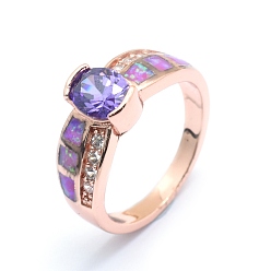 Roségold Zirkonia Fingerringe, mit synthetischen Opal- und Messingbefunden, langlebig überzogen, ellipsenförmige, Größe 7, mauve, Roségold, 17.5 mm