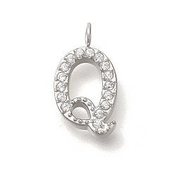 Letter Q 304 микро нержавеющей стали прокладывать Цирконом подвески, подвески с буквой az~z, Буква Q, 13.5x7.5x2 мм, отверстие : 1.8 мм