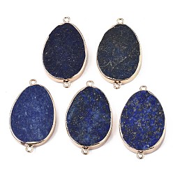 Lapis Lazuli Natural Lapis Lazuli Links Connectors, with Edge Golden Plated Iron Loops, Oval, 42~43x25x5~6mm, Hole: 1.8mm