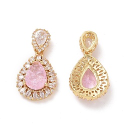 Pink Латунные микро проложить кубического циркония подвески, без кадмия и без свинца, слезинки, золотые, розовые, 18x13x5 мм, отверстие : 1.5x3 мм