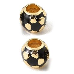 Football Pelota deportiva latón esmalte cuentas europeas, abalorios de grande agujero, larga duración plateado, sin plomo y cadmio, real 18 k chapado en oro, fútbol, 9.5~10 mm, agujero: 4.5 mm