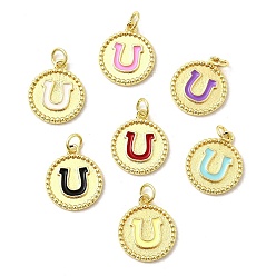 (52) Непрозрачная лаванда Латунь эмаль подвески, плоские круглые подвески с подковами, реальный 18 k позолоченный, с целью перехода в кольце, без свинца и без кадмия, долговечный, стойки покрытие, разноцветные, 17.5x15x2 мм, отверстие : 3.4 мм