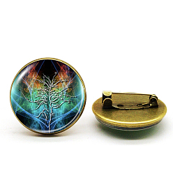 Античная Бронза Штифт из сплава, стеклянная плоская круглая брошь с деревом жизни, античная бронза, 25 мм