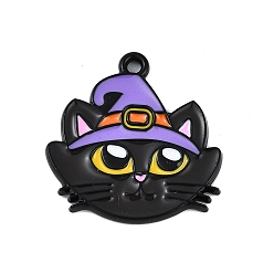 Cat Shape Подвеска из эмалевого сплава с распылением на тему Хэллоуина, подвески без свинца и кадмия, форма кошки, 20.5x20.5x1.5 мм, отверстие : 1.4 мм