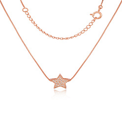 Розовое Золото Звезда 925 ожерелья с подвесками из стерлингового серебра с микропаве из прозрачных кубических цирконий для женщин, розовое золото , 15.75 дюйм (40 см)